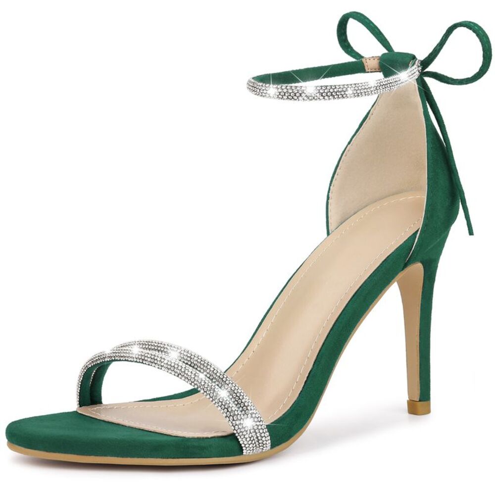Rhinestone Ankle Tie Stiletto Heels Sandals